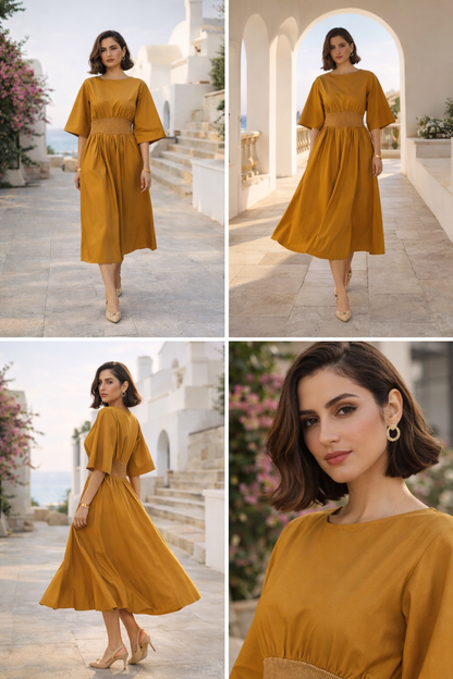 Flutter Rib Midi - Mustard